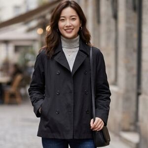 Uniqlo Women's Black Double-Breasted Jacket Size Medium Lightweight Spring